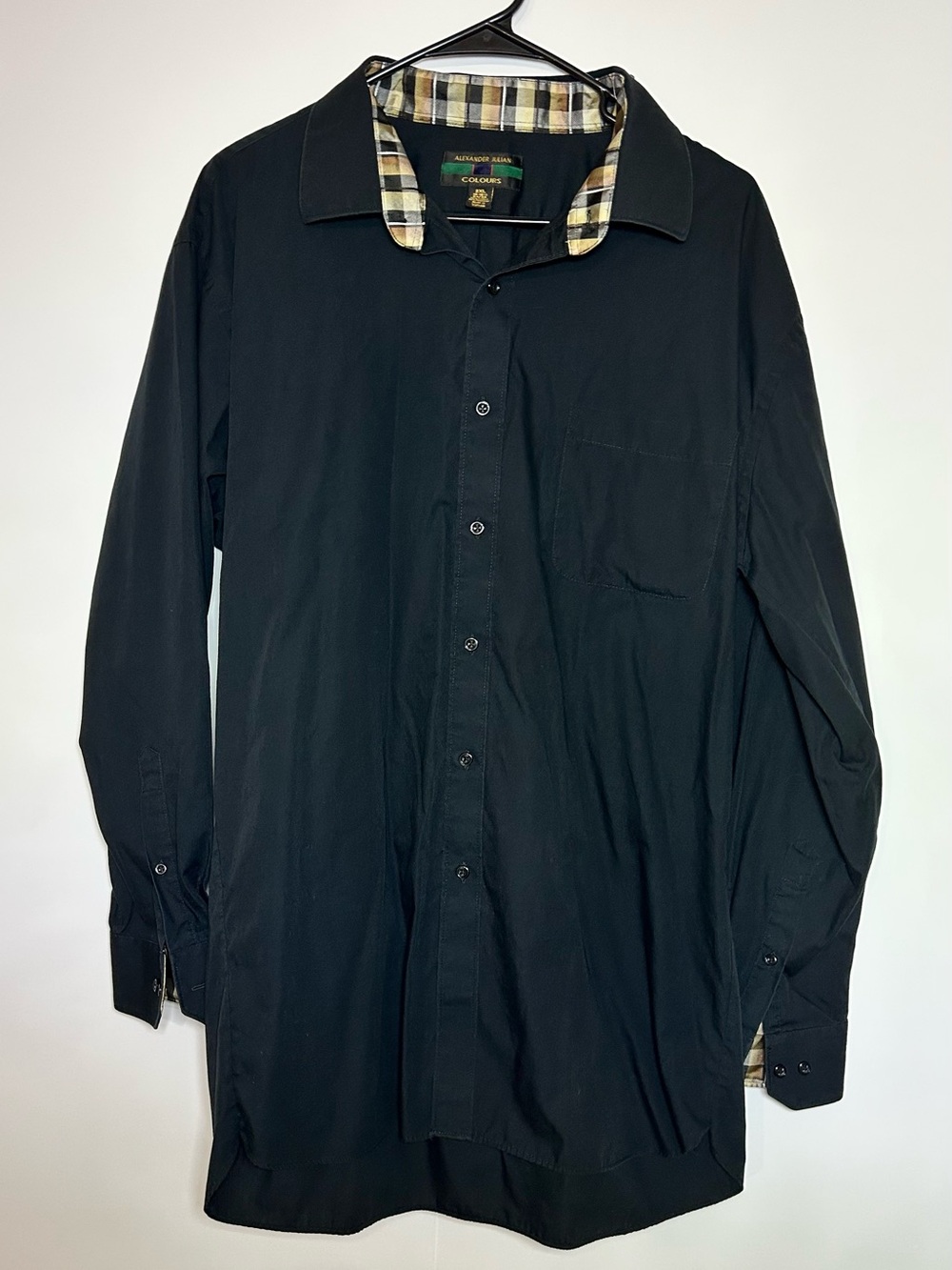 Alexander Julian Colours Men’s Black Plaid Collar Shirt 2XL 18-18.5
